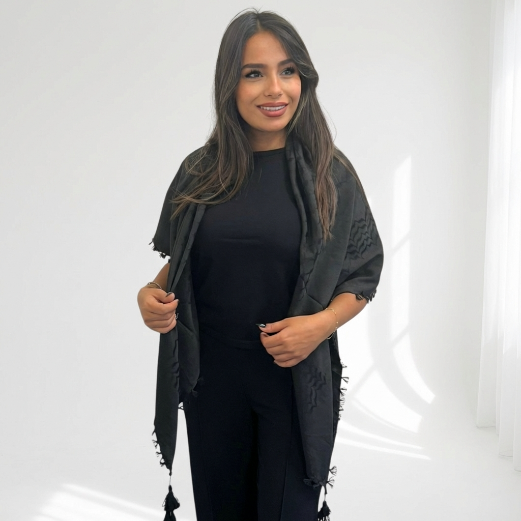 All Black Kufiya (Keffiyeh) | Kashmir