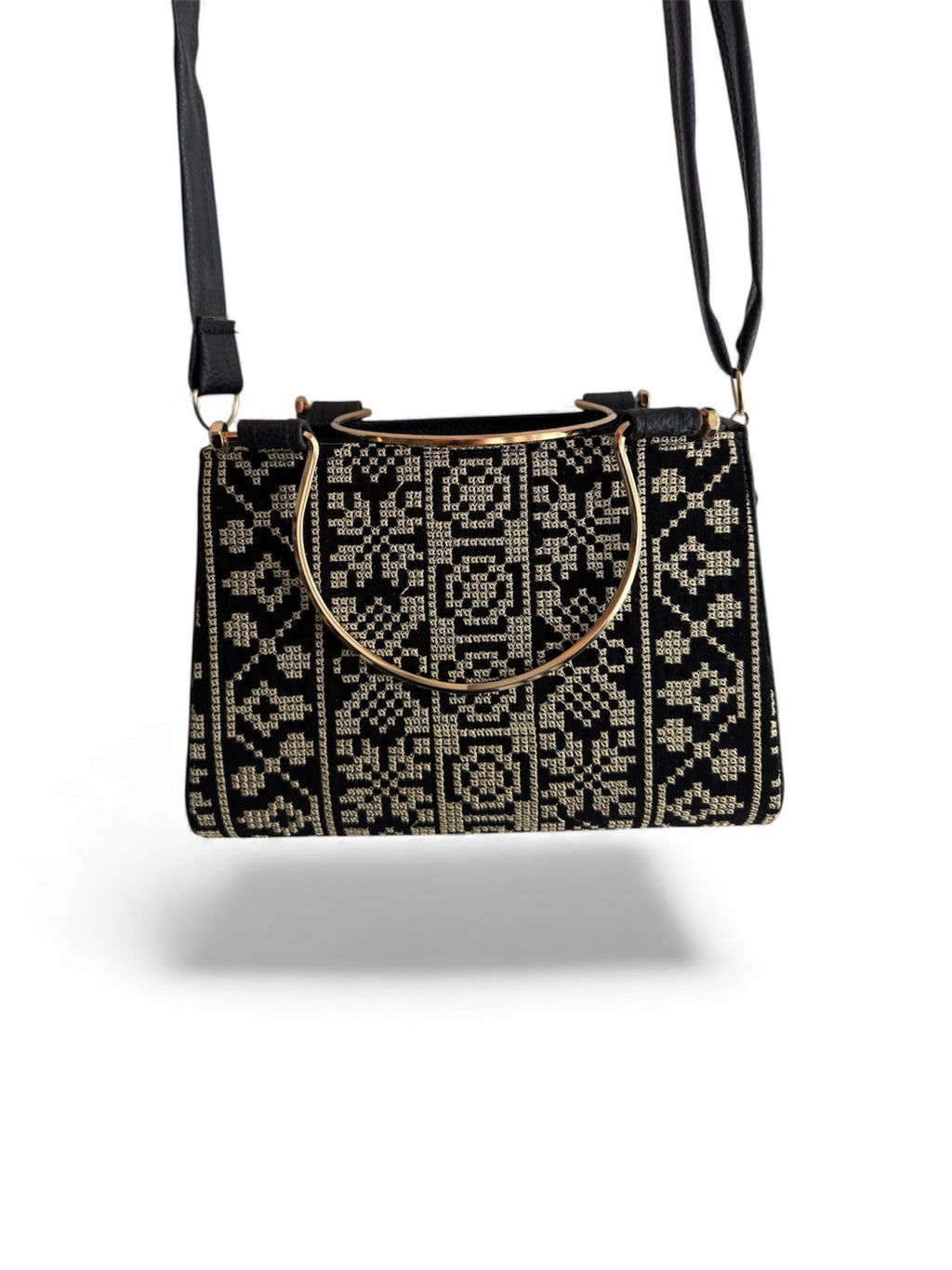 Small Tatreez Purse – Golden Handle with Optional Shoulder Strap