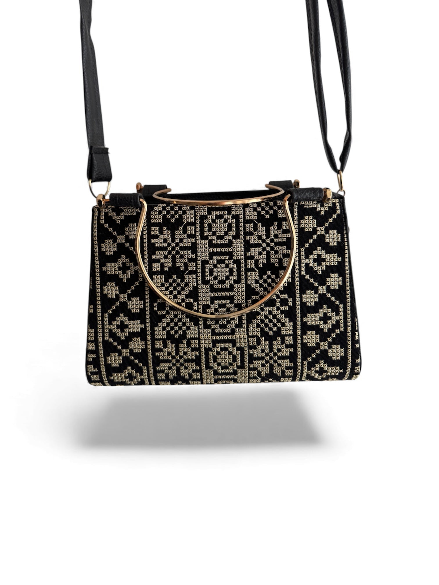 Small Tatreez Purse – Golden Handle with Optional Shoulder Strap