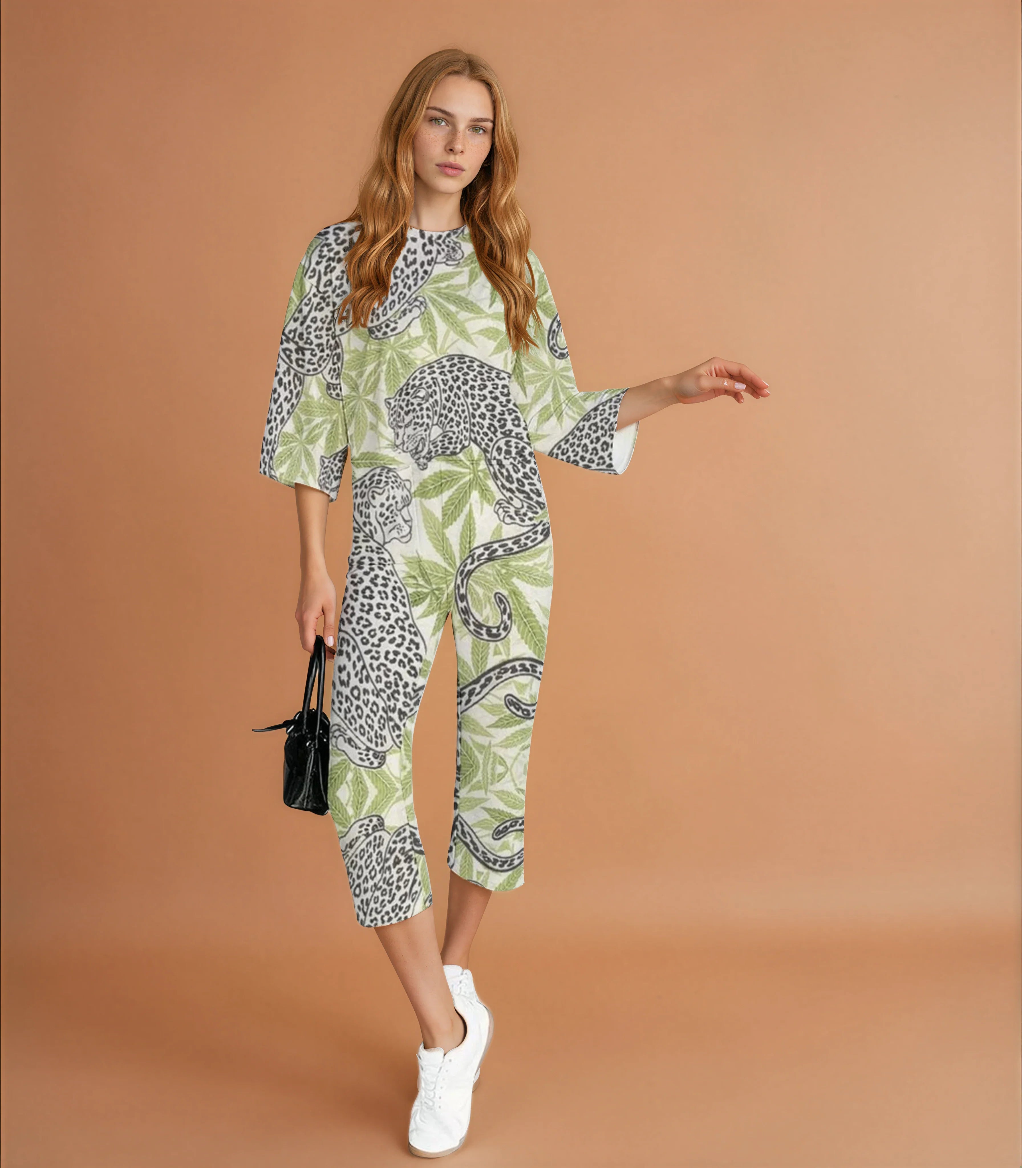 Leopard 3/4 Sleeve Jumpsuit