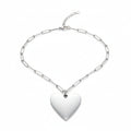 Short Chainlink Heart Pendant Necklace - Grey Stainless Steel